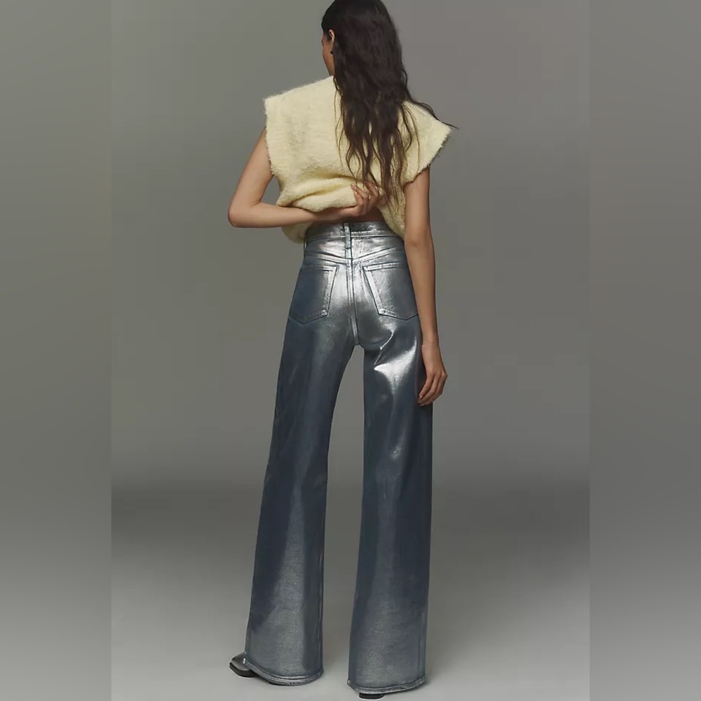 Joe's Jeans Metallic Blue Wide-Leg Flare Jeans - Picture 2 of 14